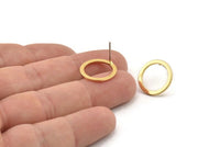Gold Circle Earring, 4 Gold Plated Brass Circle Stud Earrings (16x0.90mm) D1482 A1381