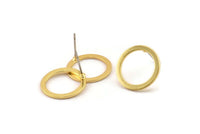 Gold Circle Earring, 4 Gold Plated Brass Circle Stud Earrings (16x0.90mm) D1482 A1381