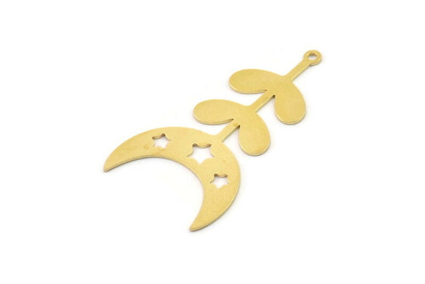 Brass Moon Charm, Raw Brass Crescent Moon Charms With 1 Loop, Brass Star Charms (40x22x0.60mm) SMP1495