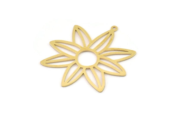 Brass Flower Charm, Raw Brass Flower Charms With 1 Loop, Charm Pendants, Findings (40x39x0.60mm) SMP1497