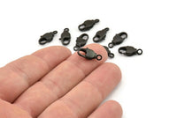 Black Parrot Clasp, 6 Oxidized Black Brass Swivel Lobster Claw Clasps (15x6mm) Bs-1222--n0594