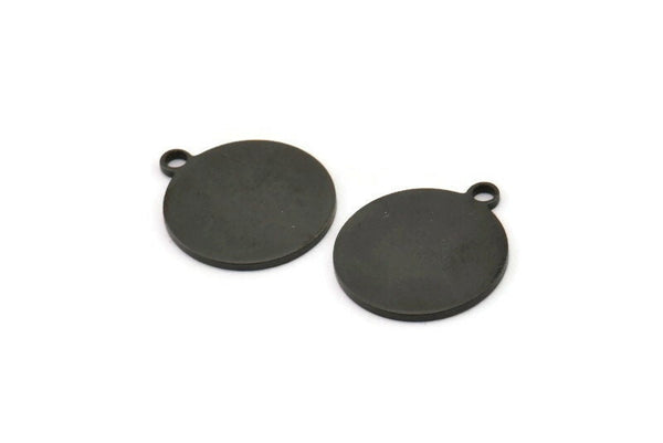 Siyah Yuvarlak Charm, 1 Döngülü 6 Oksitlenmiş Siyah Pirinç Kabaşon Etiket, Damgalama Etiketleri (18,5x16x1 mm) E125