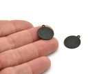 Black Round Charm, 6 Oxidized Black Brass Cabochon Tags With 1 Loop, Stamping Tags (18.5x16x1mm) E125