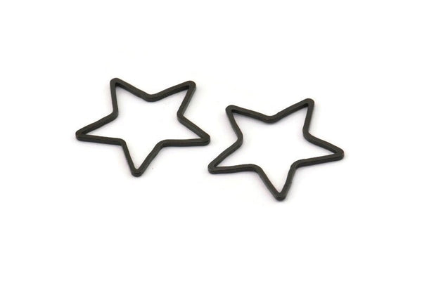 Black Star Charm, 24 Oxidized Black Brass Open Star Charms (21x0.8mm) BS 1077