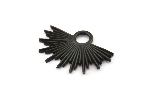 Black Sun Charm, 2 Oxidized Black Brass Sunshine Charms, Pendants, Earrings, Findings  (31x21mm) N0784 H0837