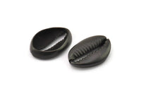 Black Shell Finding, 2 Oxidized Black Brass Cowrie Shell Findings, Pendants, Charms, Earrings, Beads 20-25MM E275