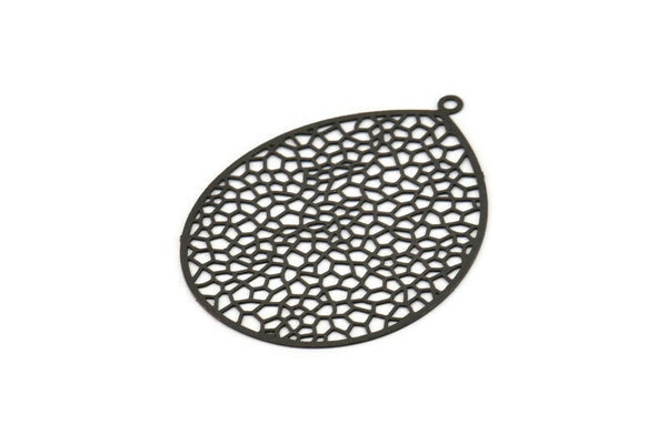 Black Earring Charm, 2 Oxidized Black Brass Earring Charms With 1 Loop, Pendants, Findings (46x35.5mm) E028