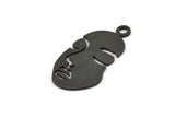 Black Face Charm, 4 Oxidized Black Brass Face Charms With 1 Loop (33.5x17x1mm) E023
