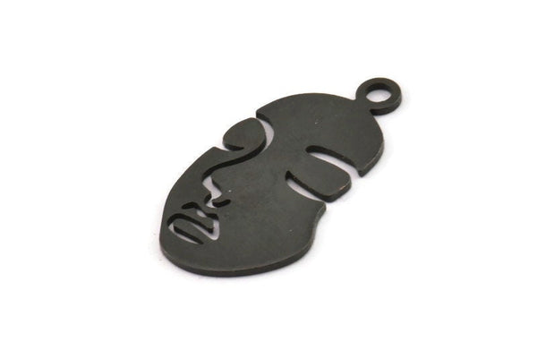 Black Face Charm, 4 Oxidized Black Brass Face Charms With 1 Loop (33.5x17x1mm) E023