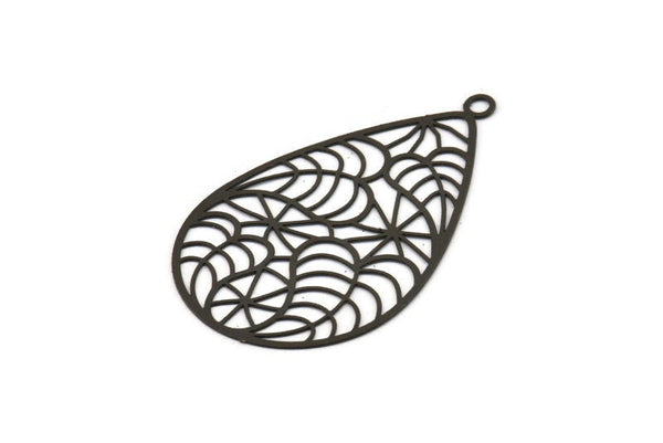 Black Drop Charm, 6 Oxidized Black Brass Drop Shape Charms With 1 Loop, Pendants, Earrings, Findings (47x30mm) E032