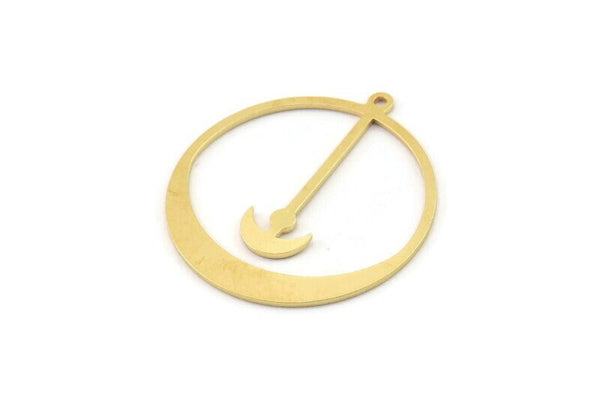 Brass Geometric Charm, Raw Brass Circle Charms, Brass Moon Charms With 1 Loop (33x30x0.80mm) SMP1492
