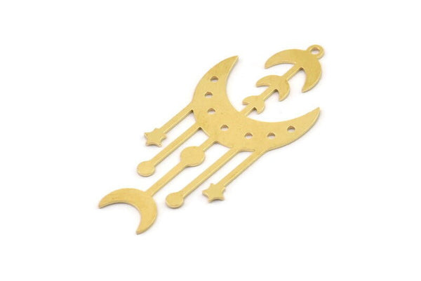 Brass Moon Charm, Raw Brass Crescent Moon Charms With 1 Loop, Brass Star Charms (50x22x0.80mm) SMP1503