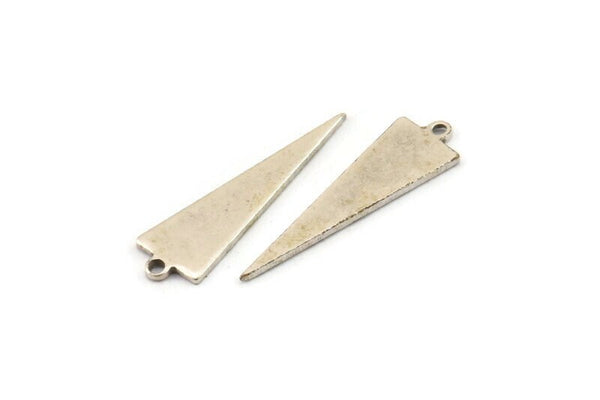 Silver Triangle Charm, 12 Antique Silver Plated Brass Triangle Charms With 1 Loop (22.5x7x0.80mm) E089