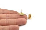Gold Flower Earring, 4 Gold Plated Brass Flower Stud Earrings With 1 Loop (12mm) N1932
