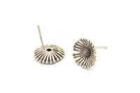 Silver Flower Earring, 4 Antique Silver Plated Brass Flower Stud Earrings With 1 Loop (12mm) N1932