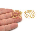 Gold Round Charm, 2 Gold Plated Brass Mountain Patterned Round Shaped Charms With 1 Loop, Charm Pendants (33x31x0.80mm) A6692