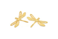 Gold Dragonfly Charm, 6 Gold Plated Brass Dragonfly Shaped Charms With 1 Loop, Pendants, Findings (20x30x0.60mm) A3446