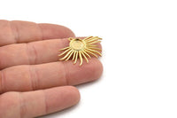 Gold Sun Charm, Gold Plated Brass Sun Charm Pendants With 1 Loop, Earrings - Pad Size 8mm (33x25mm) N0753