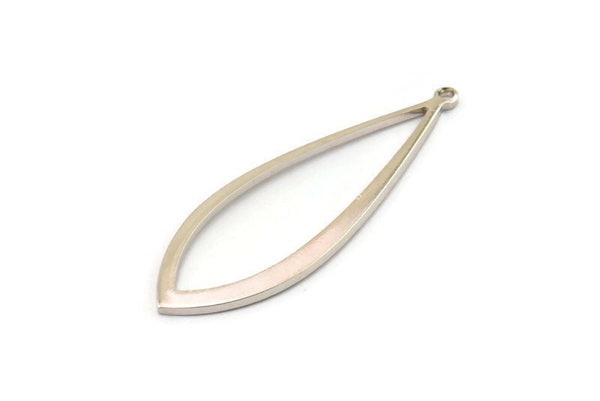 Silver Drop Charm, 8 Silver Tone Brass Drop Charms With 1 Loop, Earrings, Pendants, Findings (37x13x1mm) D1541 H1355