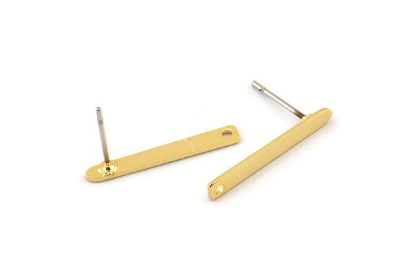 Gold Rectangle Earring, 6 Gold Plated Brass Stick Stud Earrings With 1 Hole (20x2.5x0.7mm) M03350 A2864