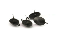 Black Earring Post, 4 Oxidized Black Brass Oval Earring Posts With 1 Loop (21x12x16mm) E289
