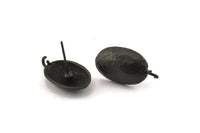 Black Earring Post, 4 Oxidized Black Brass Oval Earring Posts With 1 Loop (21x12x16mm) E289