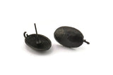 Black Earring Post, 4 Oxidized Black Brass Oval Earring Posts With 1 Loop (21x12x16mm) E289