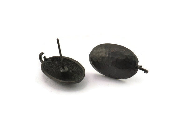 Black Earring Post, 4 Oxidized Black Brass Oval Earring Posts With 1 Loop (21x12x16mm) E289