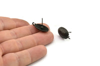 Black Earring Post, 4 Oxidized Black Brass Oval Earring Posts With 1 Loop (21x12x16mm) E289