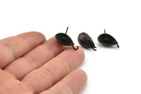 Black Earring Post, 4 Oxidized Black Brass Drop Earring Posts With 1 Loop (21x11x16mm) E291