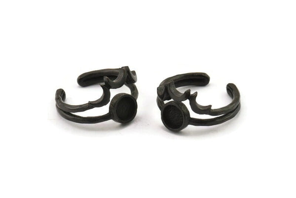 Siyah Yüzük Ayarı, 1 Taş Ayarlı Oksitlenmiş Siyah Pirinç Ay ve Gezegen Yüzük - Ped Boyutu 6mm N1275 H0940