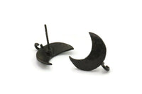 Black Earring Post, 4 Oxidized Black Brass Moon Earring Posts With 1 Loop (14x15mm) BS 2439 H1009