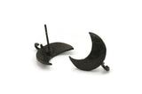 Black Earring Post, 4 Oxidized Black Brass Moon Earring Posts With 1 Loop (14x15mm) BS 2439 H1009