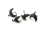 Black Earring Post, 4 Oxidized Black Brass Moon Earring Posts With 1 Loop (14x15mm) BS 2439 H1009