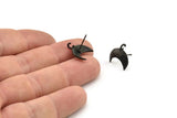 Black Earring Post, 4 Oxidized Black Brass Moon Earring Posts With 1 Loop (14x15mm) BS 2439 H1009