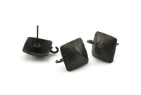 Black Earring Post, 4 Oxidized Black Brass Square Earring Posts With 1 Loop (15x16mm) E290