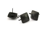Black Earring Post, 4 Oxidized Black Brass Square Earring Posts With 1 Loop (15x16mm) E290