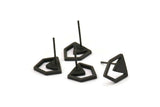Black Chevron Earring, 6 Oxidized Brass Black Chevron Earring Posts, Pendants, Findings (10x9x1.2mm) E369 S762