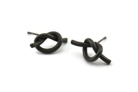 Black Knot Earring, 4 Oxidized Black Brass Knot Stud Earrings (19x8mm) D1309