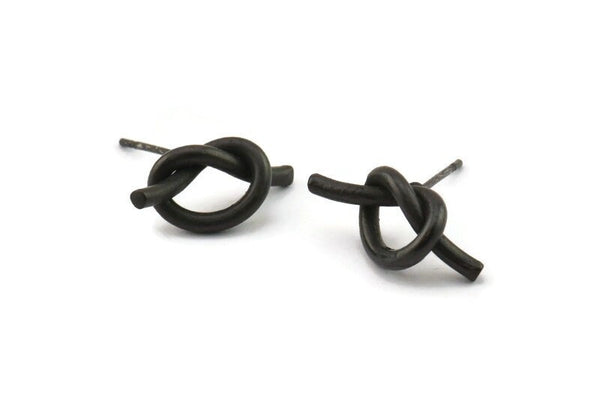 Black Knot Earring, 4 Oxidized Black Brass Knot Stud Earrings (19x8mm) D1309