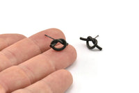 Black Knot Earring, 4 Oxidized Black Brass Knot Stud Earrings (19x8mm) D1309