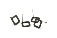 Black Square Earring, 8 Oxidized Black Brass Square Stud Earrings (10x0.80mm) E349