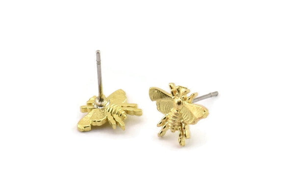 Brass Fly Earring, 8 Raw Brass Fly Stud Earrings, Bug Stud Earrings (11x9mm) N2580