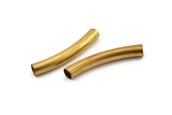 Brass Tube Beads, 8 Raw Brass Curved Tubes, Brass Noodle Tubes (8x50mm) BS 1679