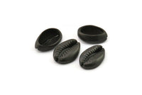 Black Shell Finding, 2 Oxidized Black Brass Cowrie Shell Findings, Pendants, Charms, Earrings, Beads 16-23MM  E276