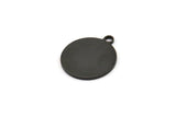Black Round Charm, 6 Oxidized Black Brass Cabochon Tags With 1 Loop, Stamping Tags (18.5x16x1mm) E125