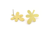 Brass Leaf Earring, 6 Raw Brass Leaf Stud Earrings, Findings (21x17x0.80mm) A6053