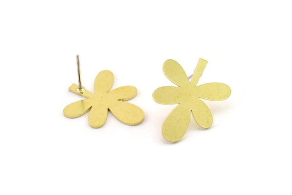 Brass Leaf Earring, 6 Raw Brass Leaf Stud Earrings, Findings (21x17x0.80mm) A6053