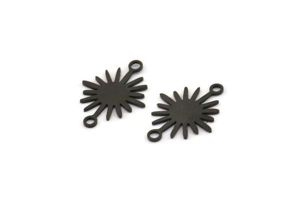 Black Sun Connector, 24 Oxidized Black Brass Sun Connectors With 2 Loops (18x13x0.60mm) D0570 H0881