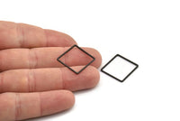 Black Square Charm, 24 Oxidized Black Brass Square Connectors (18mm) Bs-1120
